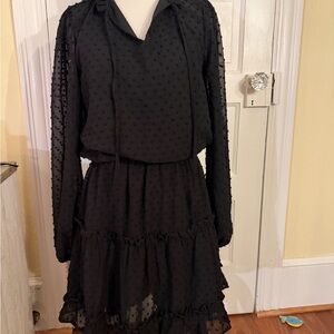 BTFBM Black Swiss Dot Long-Sleeve Tiered Dress